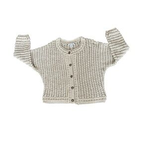 Rachel Zoe Sweater Womens XL Tan Gold Metallic Open Knit Cardigan Crest Buttons